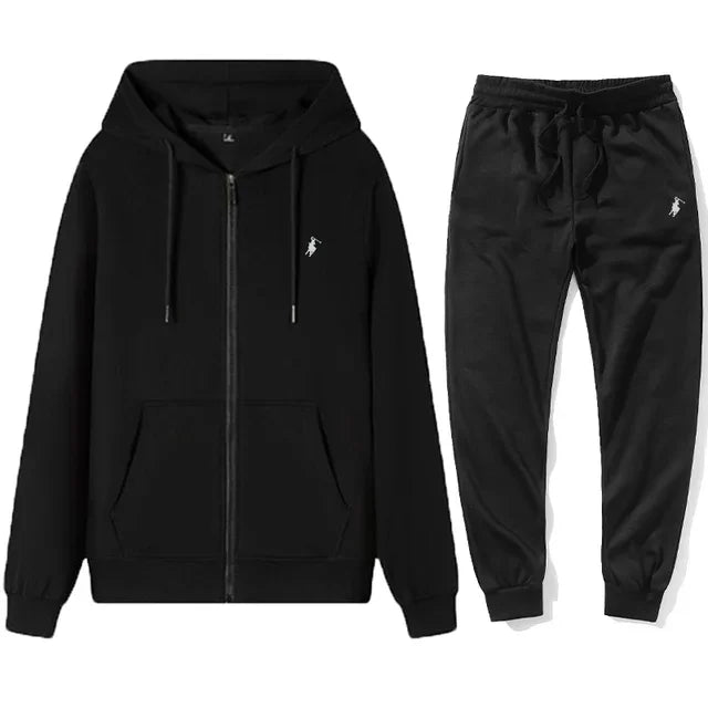 2026 Autumn and Winter New Men's Sports Suit, Stylish Outdoor Zip Fleece Men's Casual Hoodie + Pants Two-Piece Set - ATFH