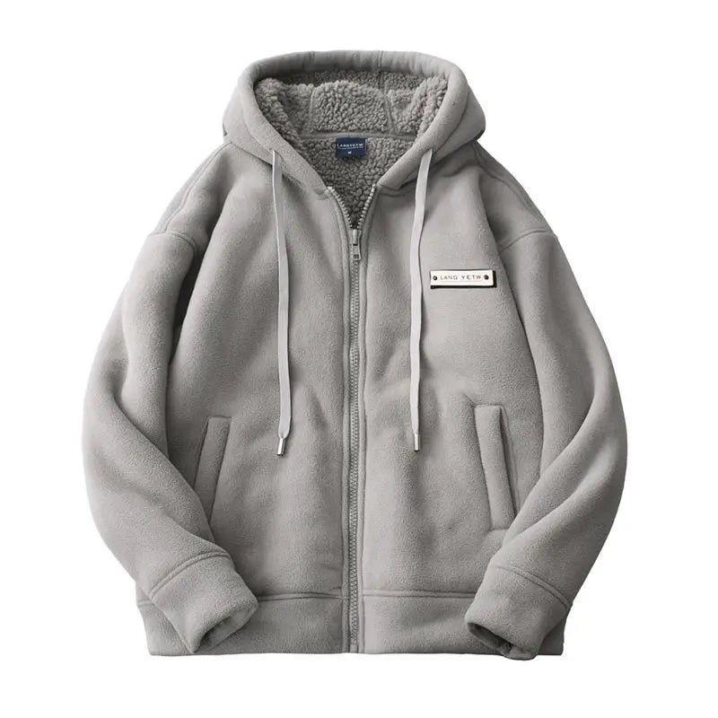 New Men's Warm Fleece Hoodie Winter Full-Zip Loose Fit Oversize Sweatshirt Coat Casual Thickened Coldproof Hooded Cardigan - ATFH