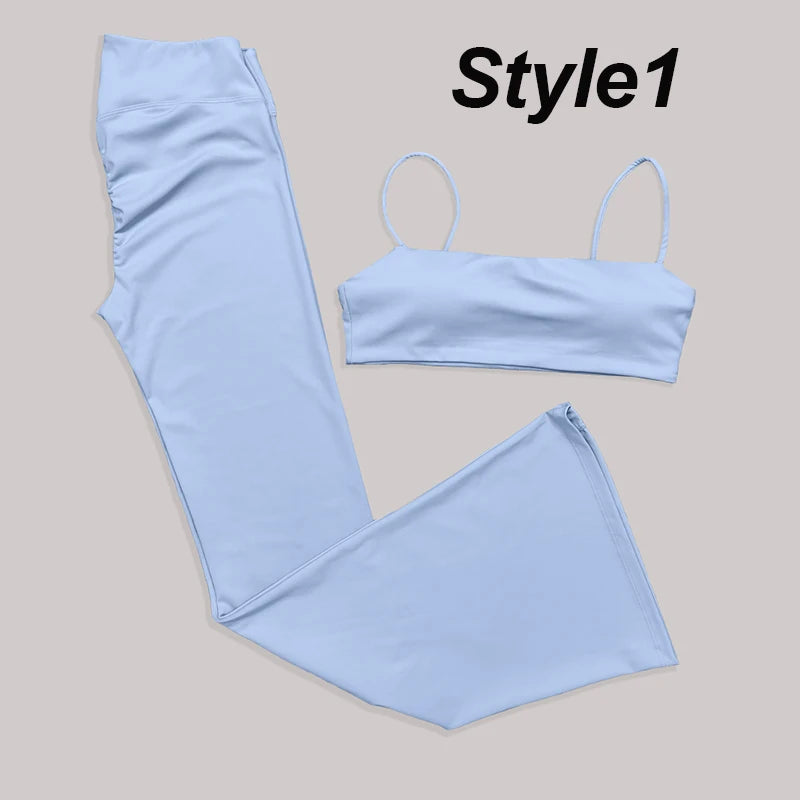 Gym Leggings Women High Waist Flared Pants Cross Waist Sport Tights Ladies Push Up Fitness Leggin Workout Clothes ATFH