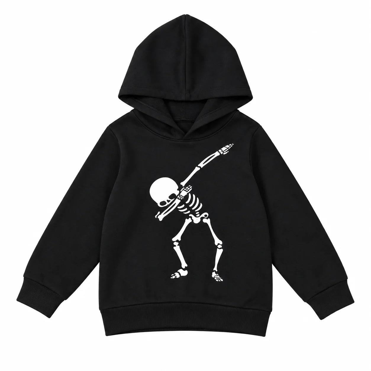 Kids Halloween Skeleton Hoodie Black Fleece Pullover Sweatshirt, Skull Graphic Hooded Top for Boys Girls, Fall Winter Casual Cos