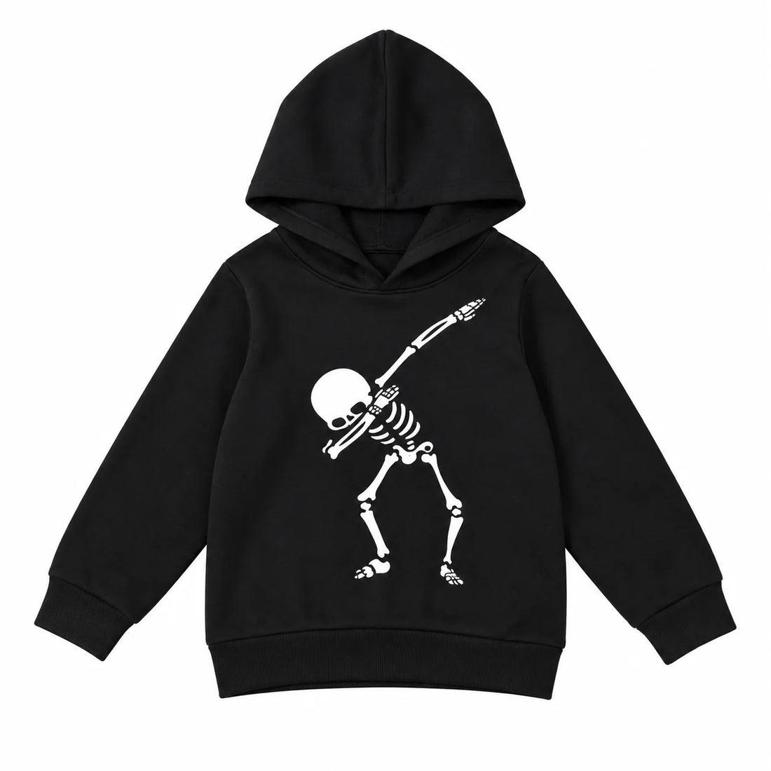 Kids Halloween Skeleton Hoodie Black Fleece Pullover Sweatshirt, Skull Graphic Hooded Top for Boys Girls, Fall Winter Casual Cos