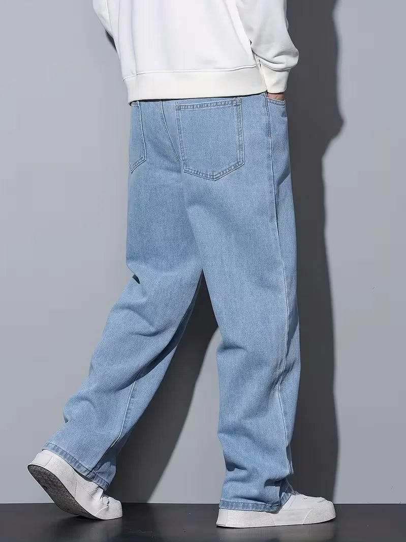 Men's Straight Leg Jeans, Loose Casual Trousers, Soft Cotton Casual Pants ATFH
