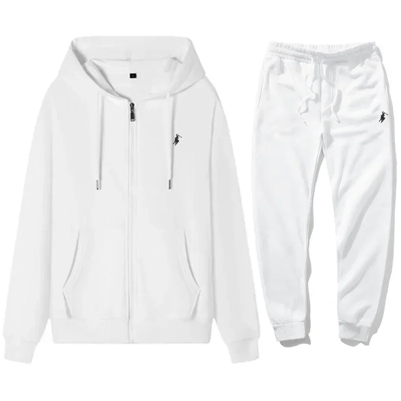 2026 Autumn and Winter New Men's Casual Fashion Pullover Zip Hoodie and Outdoor Jogging, Fitness, Warm Sports Pants Set - ATFH