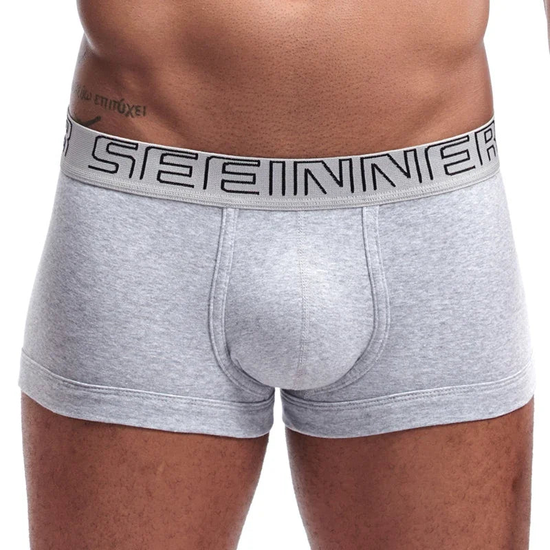Seeinner Mens Boxer Shorts Cotton U Convex Pouch Underwear Soft Comfortable Underpants Cueca Masculina M-XXL Black White Gray