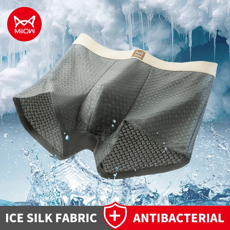 MiiOW 3Pcs Ice Silk Men Jacquard Boxer Shorts 10A Antibacterial Men's Panties Man Underpants Men's Refreshing Sports Underwear