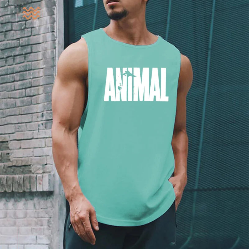 Men's Quick Drying Sleeveless shirt animal Bodybuilding Workout Tank Tops Muscle Fitness Shirts Male Gym Stringer Vest