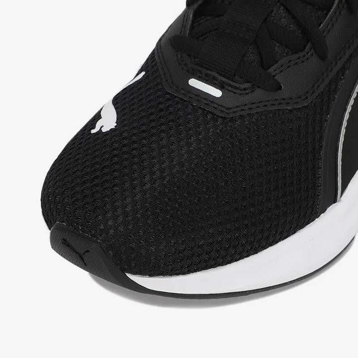 Puma black mesh low-top running sneakers with white sole and Puma logo