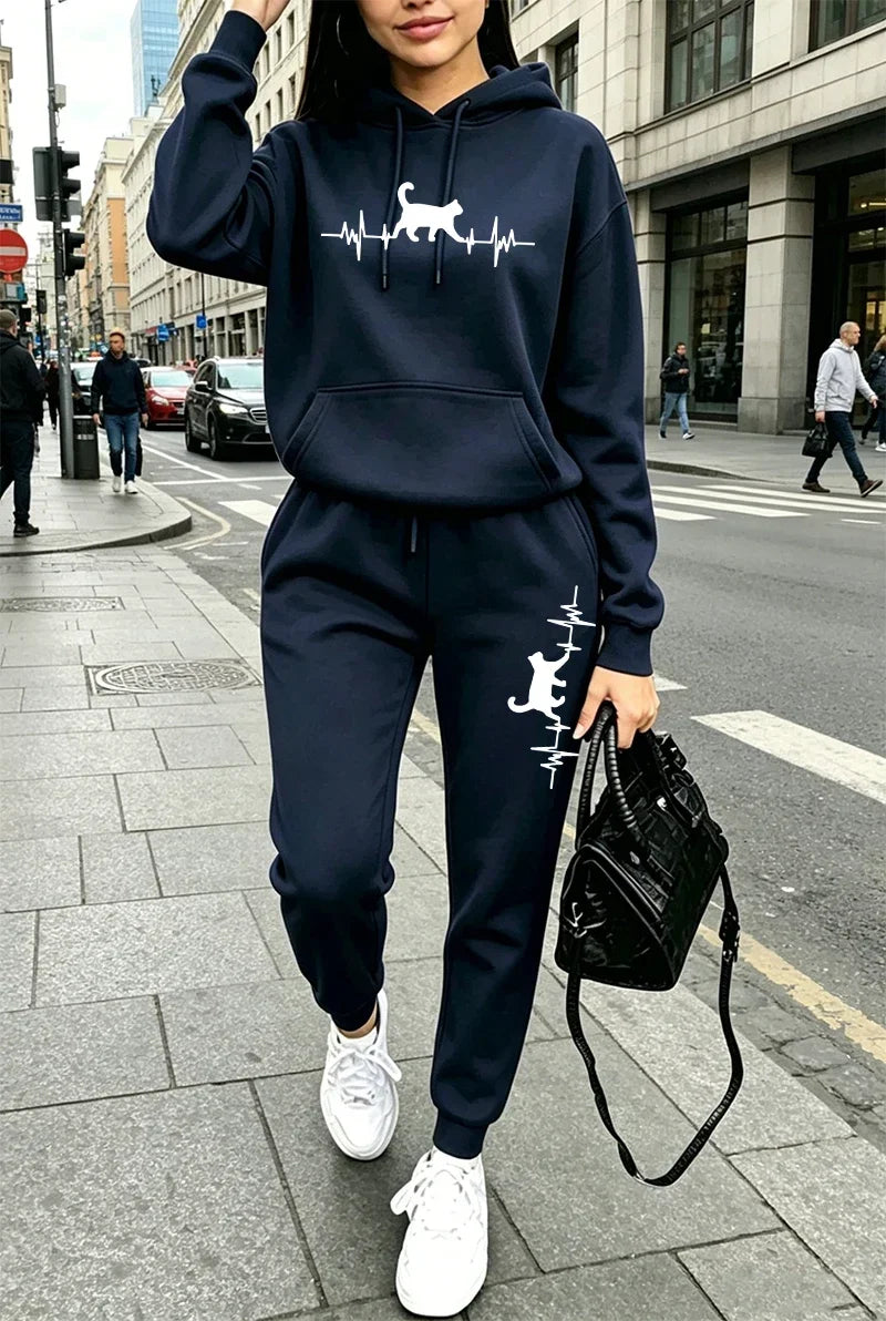 New in Womens Outfits Printing Casual Hooded Sweatshirt Outdoors Sports Jogging Clothing Daily Commute Hoodie Pants Sportswear