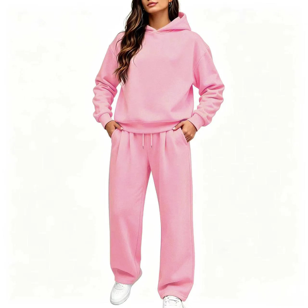 Casual Hooded Sweatshirt Set 2026 Autumn And Winter Solid Color Long Sleeved Women's Fashionable Loose Women's Top Two-piece Set
