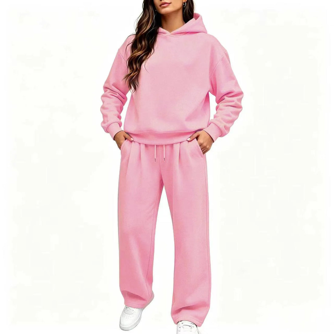 Casual Hooded Sweatshirt Set 2026 Autumn And Winter Solid Color Long Sleeved Women's Fashionable Loose Women's Top Two-piece Set