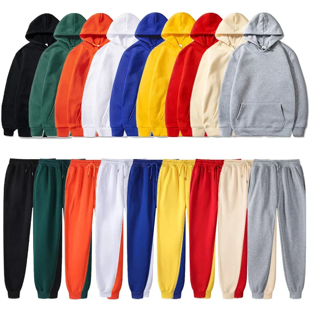 Basic Fleece Hoodies And Sweat Pants Set Men Jogger Set Wholesale Track Suit Sportswear Tracksuits Unisex Ensemble Jogging Homme ATFH