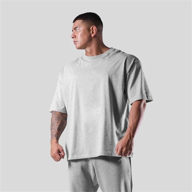 JAPAN&UK Cotton Gym Shirt Sport Fitness Loose large size M-XXXL T Shirt Men Short Sleeve Running Shirt Men Workout Training Tees ATFH