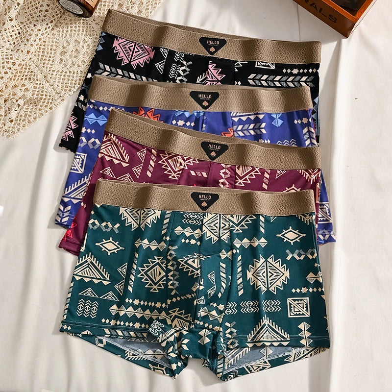 4Pcs Boxer Short Men's Ice Silk Underwear Male Underpants Breathable Sexy Thin Panties U Convex Lingerie Wholesale Lots Plus 6XL