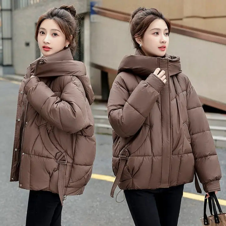 Large Down Short Hooded New Winter Thick Warm Jacket, Loose And Slimming Cotton Jacket