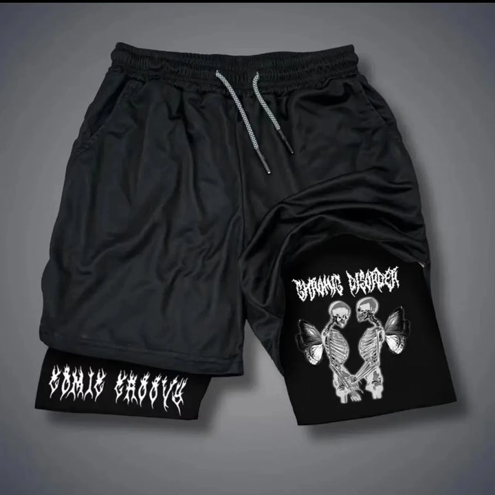 Men's Printed Shorts 2-in-1 Sweatpants Sports Exercise Running Pants with Mobile Phone Pocket Breathable Quick Dry Men Clothing