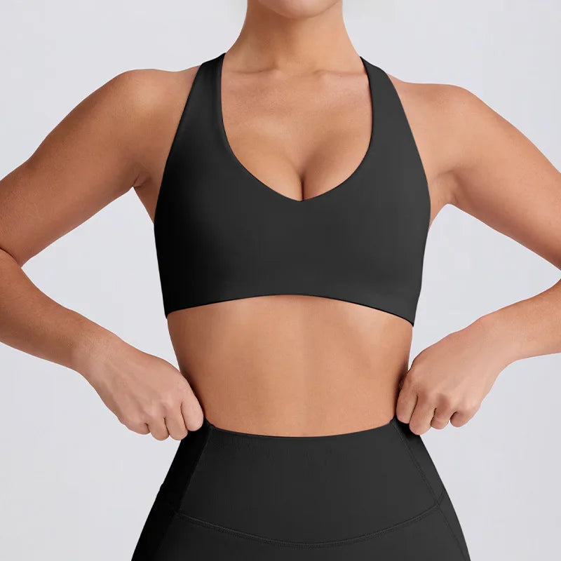 Naked Feel Quick-Dry Yoga Set Strappy Sports Bra & Seamless Leggings for Women Outdoor Gym Workout Activewear - ATFH