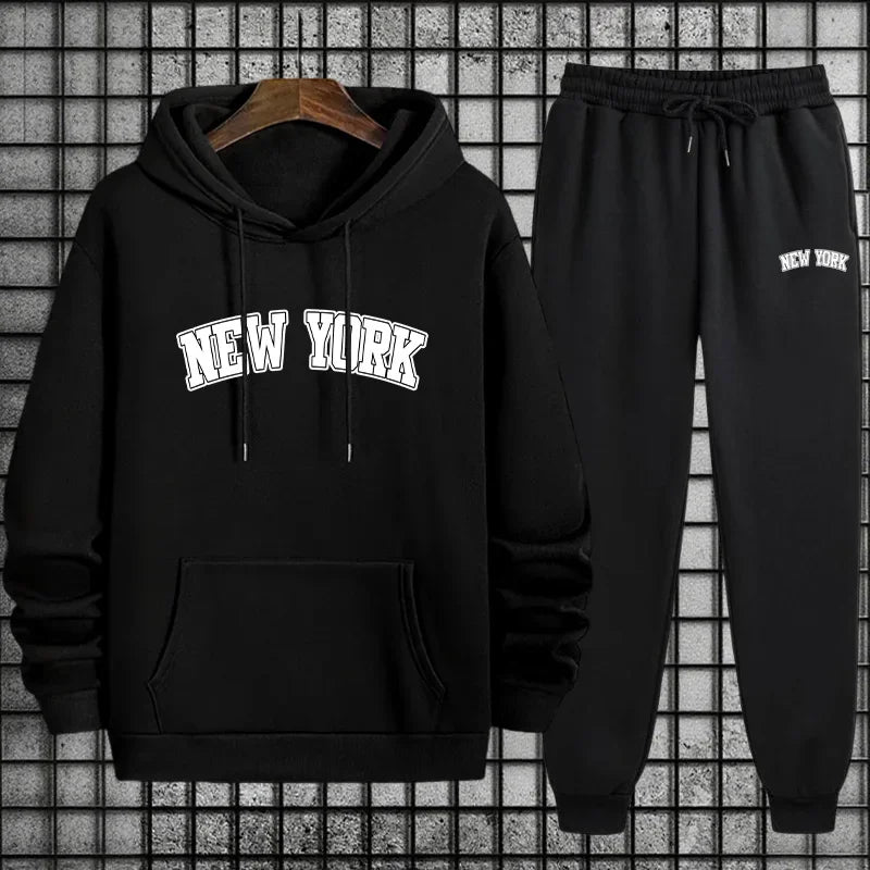 2026 Hot Sale Mens Sportswear 2pcs Set Hoodie and Sweatpants Autumn Winter Daily Casual Sporty Jogging Suit Urban Fashion Outfit - ATFH