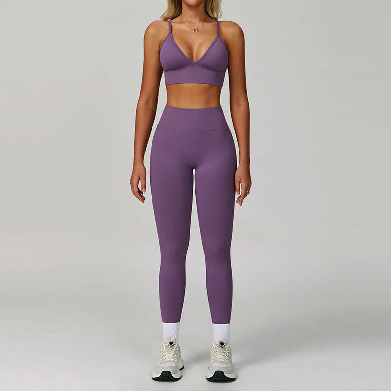2/3PCS Seamless Yoga Set Gym Workout Suits Athletic Wear Women Legging Fitness Bra Crop Top Long Sleeve Sports Suits Sportswear - ATFH