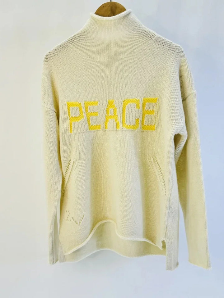Women's Fashionable Versatile Letter High Neck Pullover Knitted Wool Sweater with Lazy Style Loose Top - ATFH