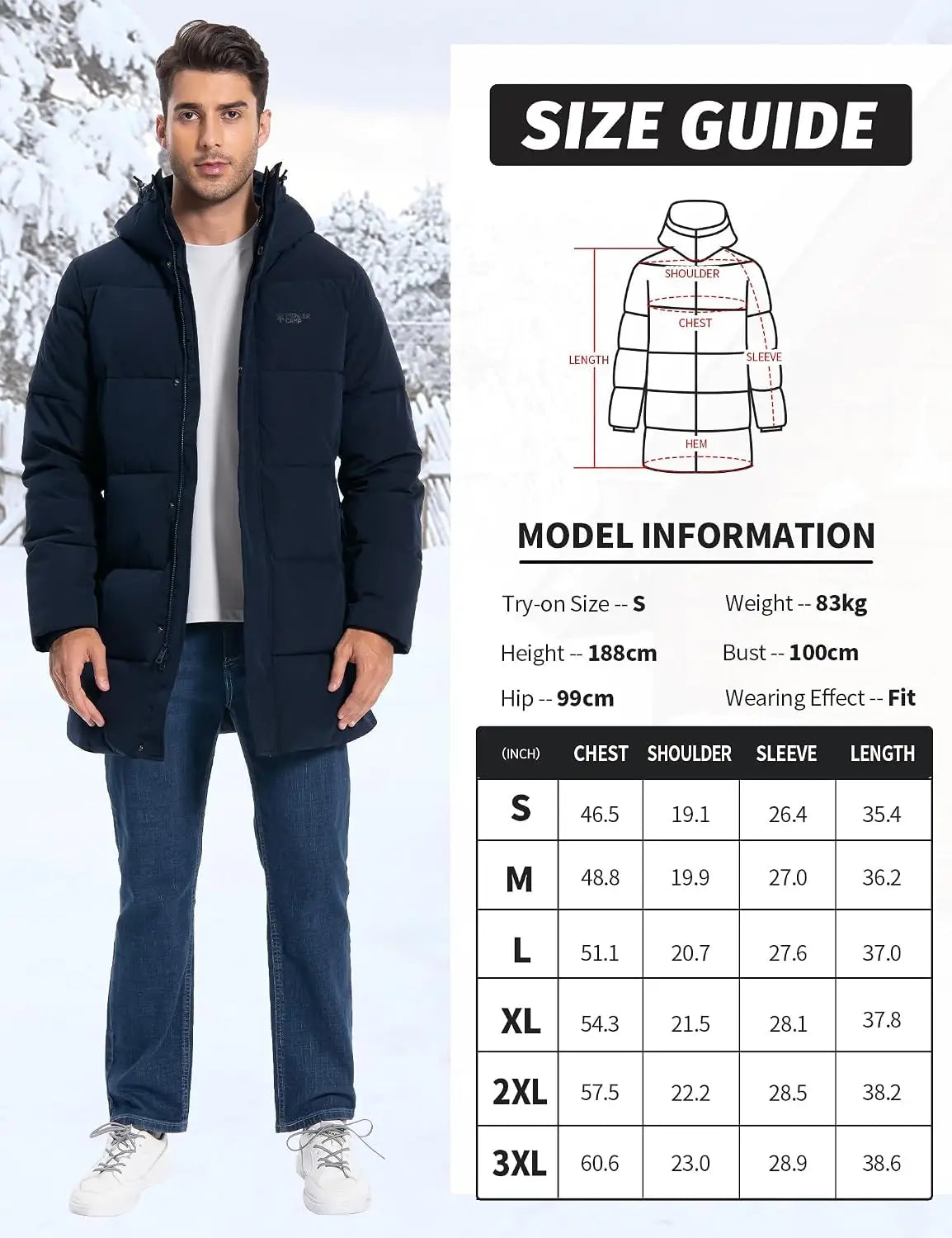 Pioneer Camp Mens Long Winter Coat Hooded Waterproof Insulated Puffer Jacket Thicken Puffy Warm Down Windbreaker Parka