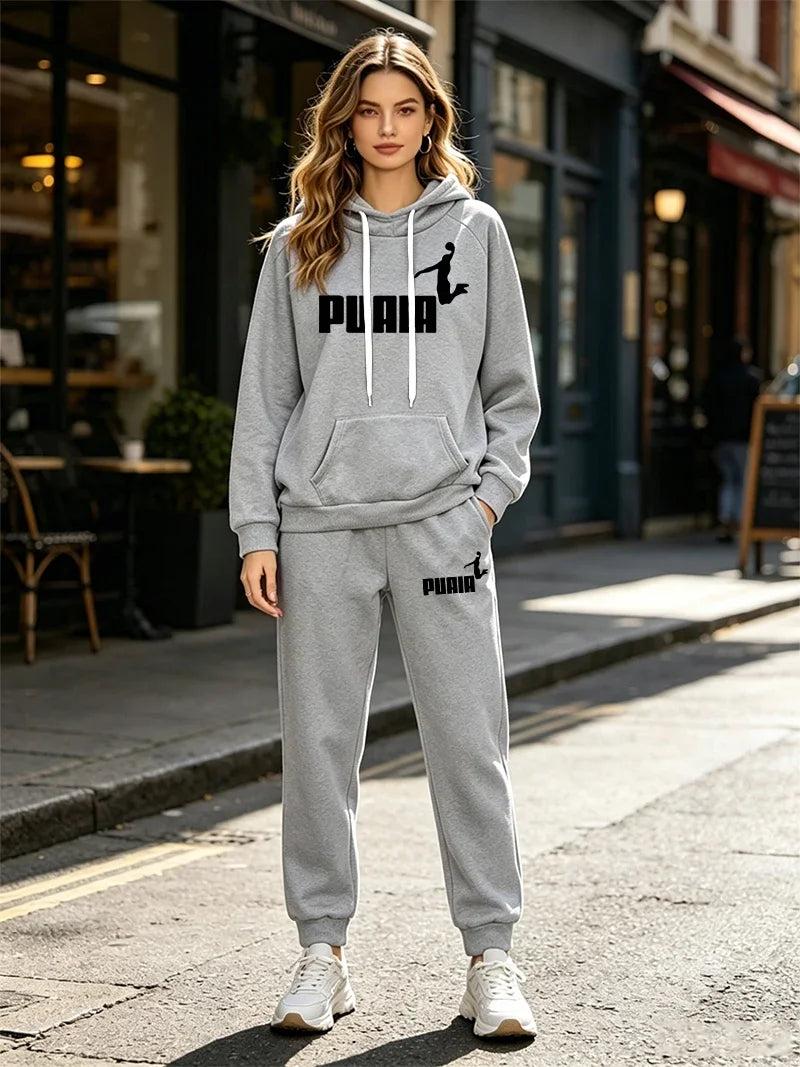 Autumn Winter Womens Tracksuit 2 Pcs Sets Casual Hooded Sweatshirt Outfits Outdoor Sports Clothing Warm Street Woman Pants Suit