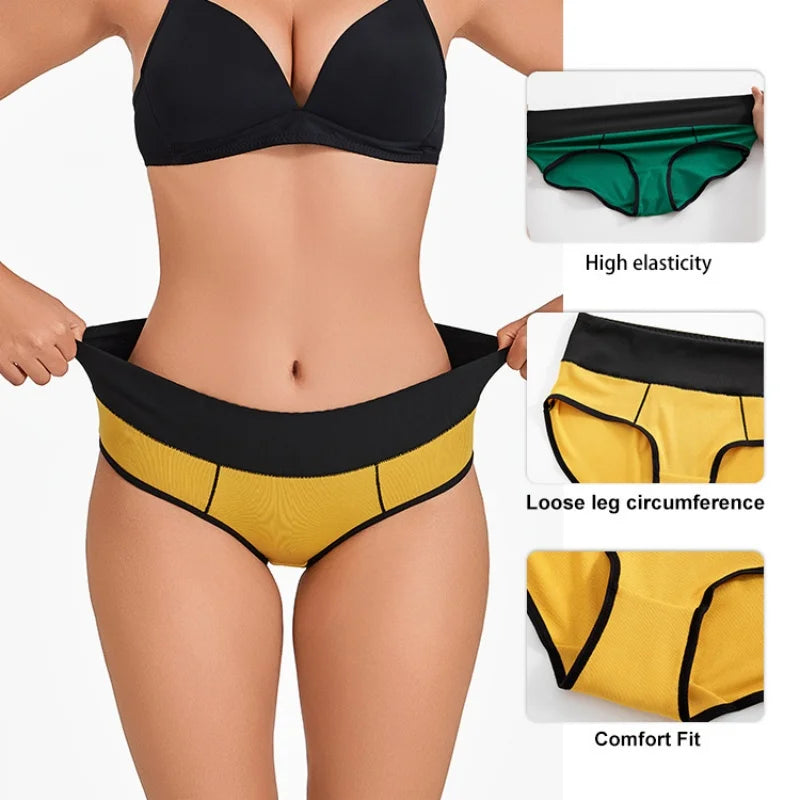 CINOON Women's Mid Waist Briefs Color Block Stretchy Double Layer Crotch Breathable Panties Soft No Roll Down Daily Underwear