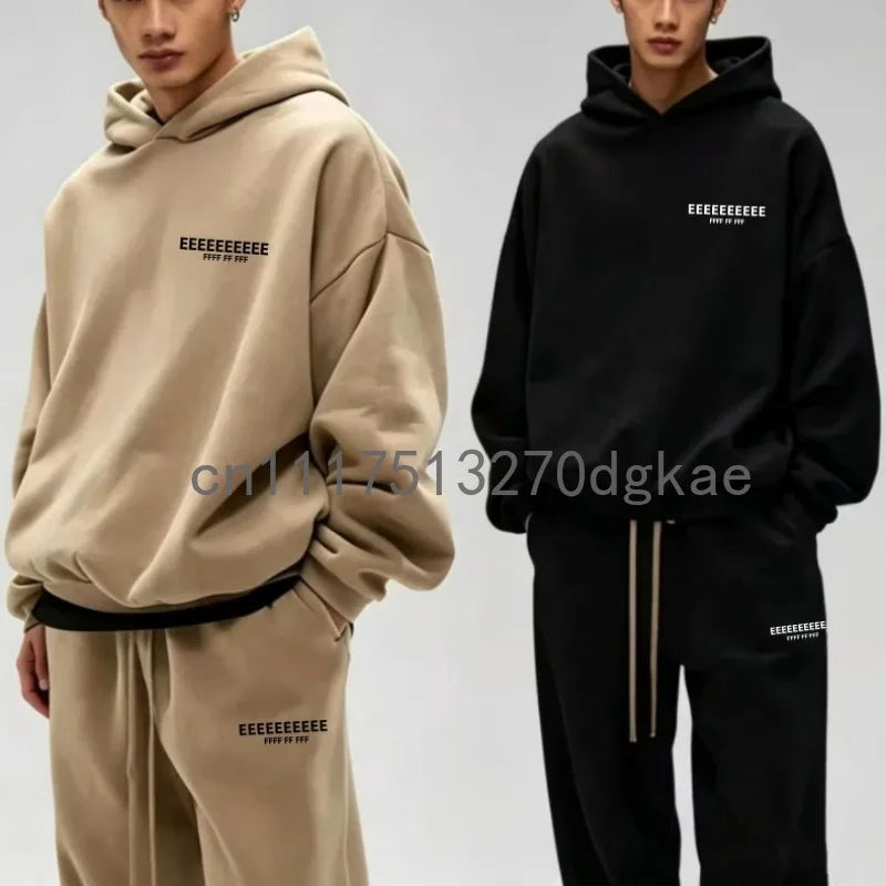 25SS Men's Oversized Hoodies Jogging Set Luxury Design Front and Rear 3D Silicone Letter Hoodie High Street Couple Coat Suit