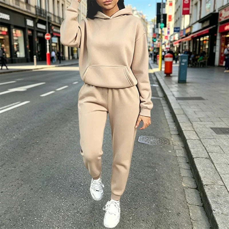 2026 Casual Women's Outfits Hooded Sweatshirt 2 Pcs Suit Daily Sports Jogging Sportswear Clothing Autumn Winter Woman Pants Sets