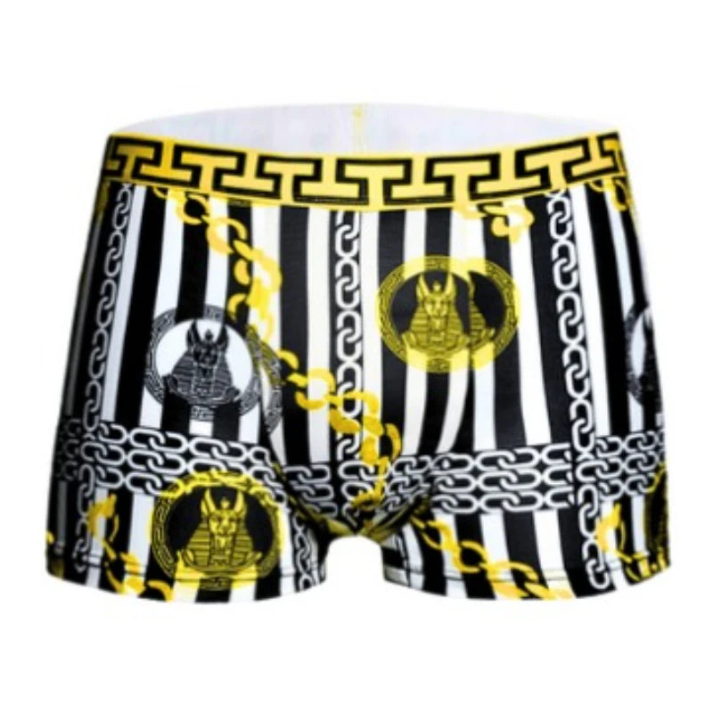 Mens Egyptian Gold Black Boxer Briefs Luxury Greek Key Pattern Party Rave Outfit Underwear for Trendsetters Cool Festival Shorts