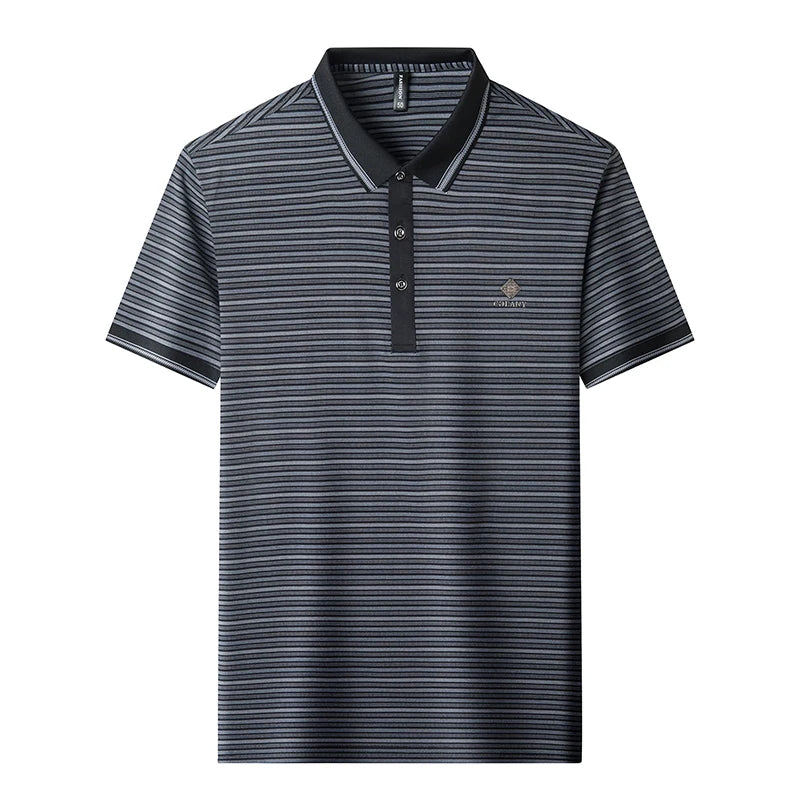 Unique fashion stripe short sleeve polo shirt high-end brand letter embossed men's business casual new summer breathable T-shirt