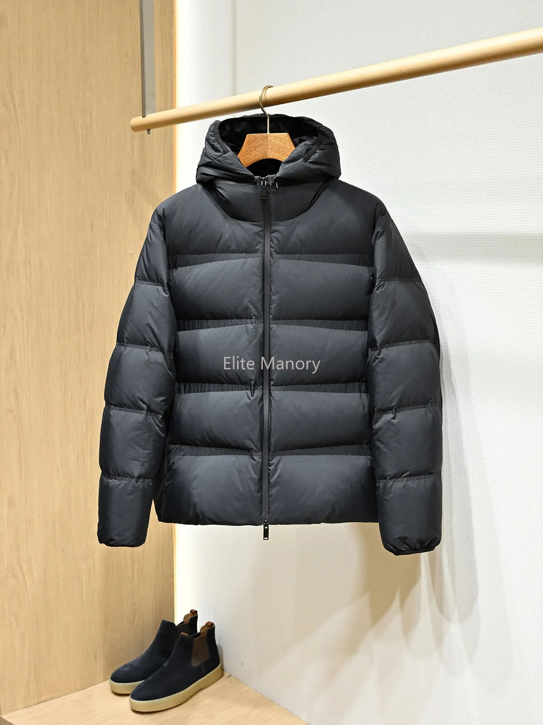 Nylon three-proof fabric, Liuqiao 90 white goose down warm detachable hooded down jacket for men