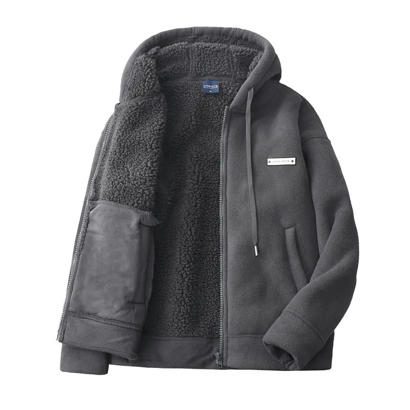 New Men's Warm Fleece Hoodie Winter Full-Zip Loose Fit Oversize Sweatshirt Coat Casual Thickened Coldproof Hooded Cardigan - ATFH