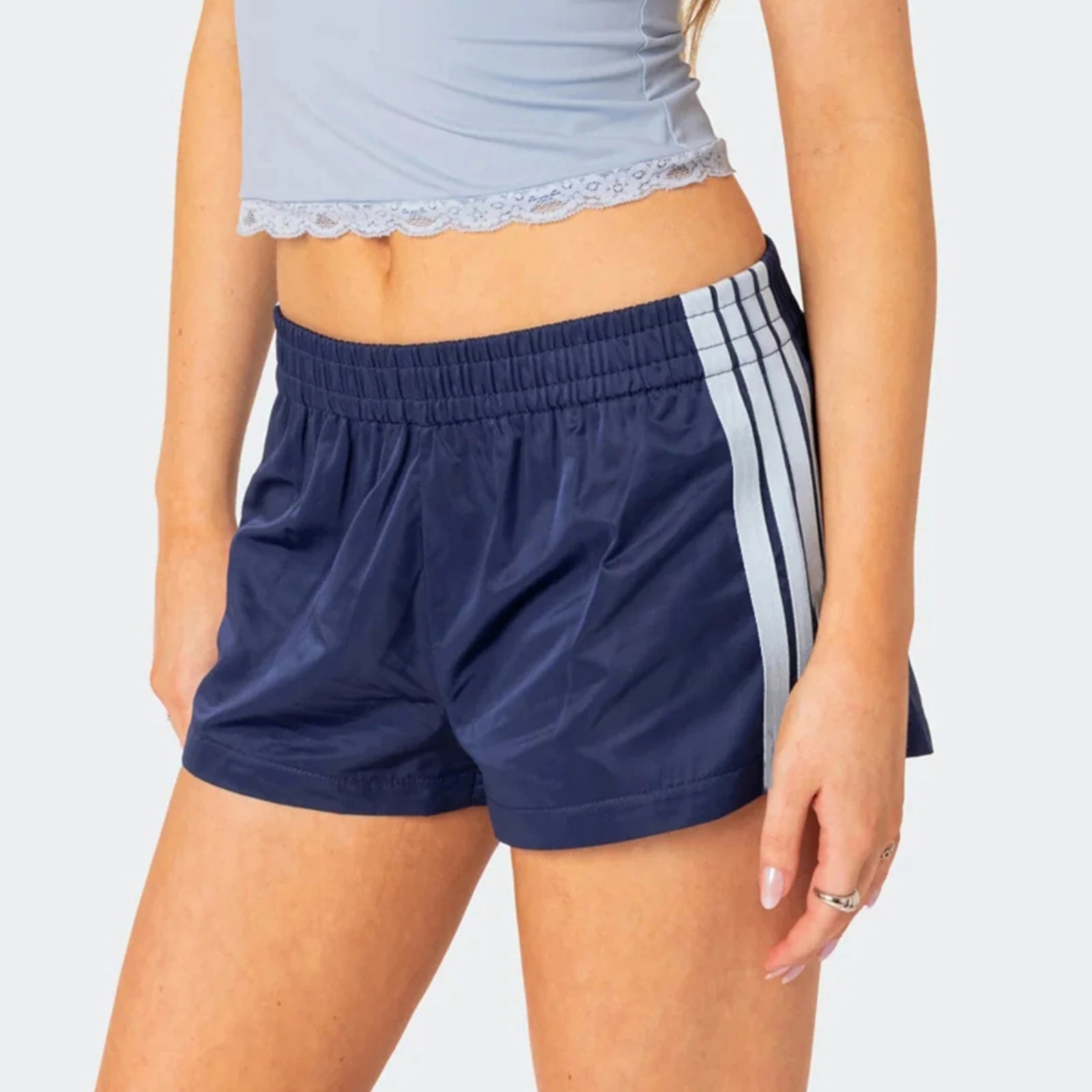 Sports Shorts Women Summer Casual Shorts Fashion Stripe Print Elastic Waist Mini Shorts Loose Workout Short Pants Beach Shorts Tahsi Fashion House