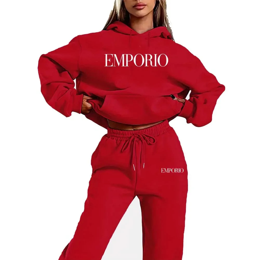 2026 Women's Fleece-Like Hooded Sweatshirt & Joggers Set Print Polyester Lounge Set Matching Sets All-Season Comfort Pant Sets - ATFH