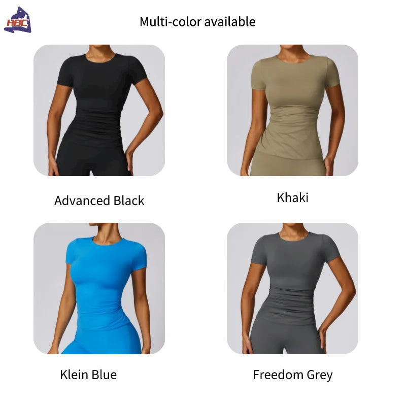 Skin Friendly Soft Shirts Breathable Quick Dry Yoga Top Running T-shirt Short Sleeve Skinny Elastic Fitness Tee Women Sports Top - ATFH