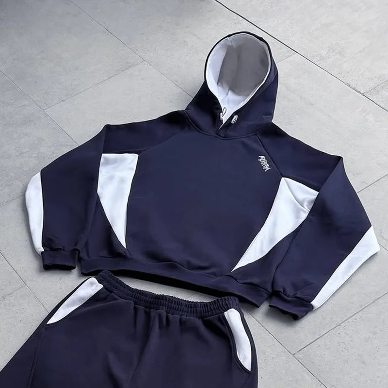 Autumn and winter new trendy men's and women's high street Japanese casual sports letter hooded sweatshirt and pants set ATFH