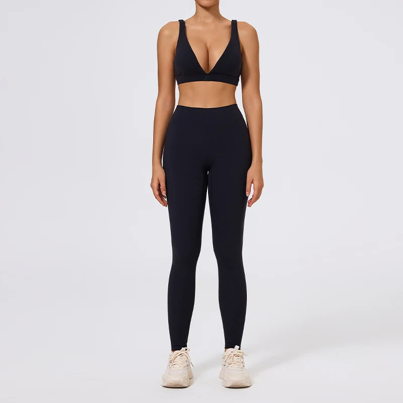Hearuisavy Summer 2Pcs Women Sports Suit High Impact Push-Up Sports Bra Gym Yoga Tops Underwear High Waist Stretch Fitness Pants - ATFH