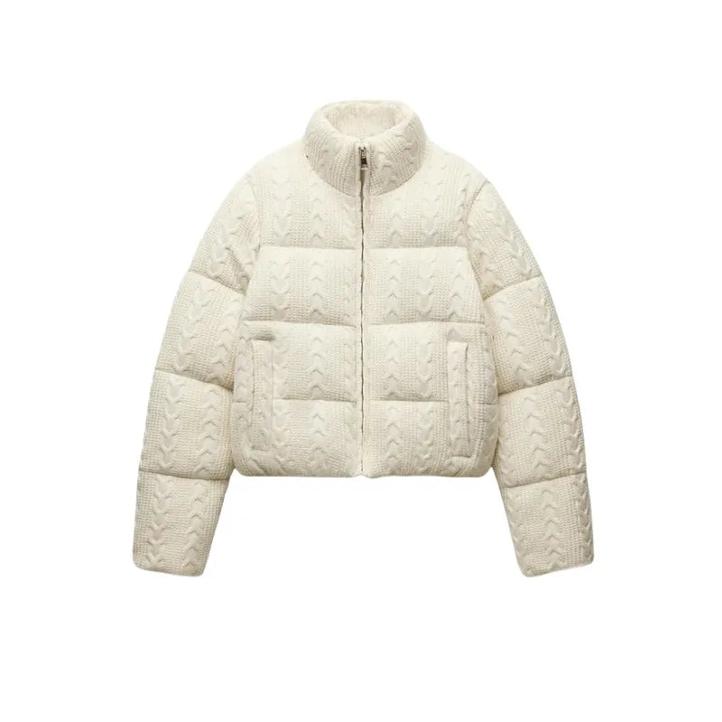 ETJ 2025 Winter new  women's fresh and elegant white turtleneck knitted thick cotton jacket warm bread jacket 6318229 ATFH