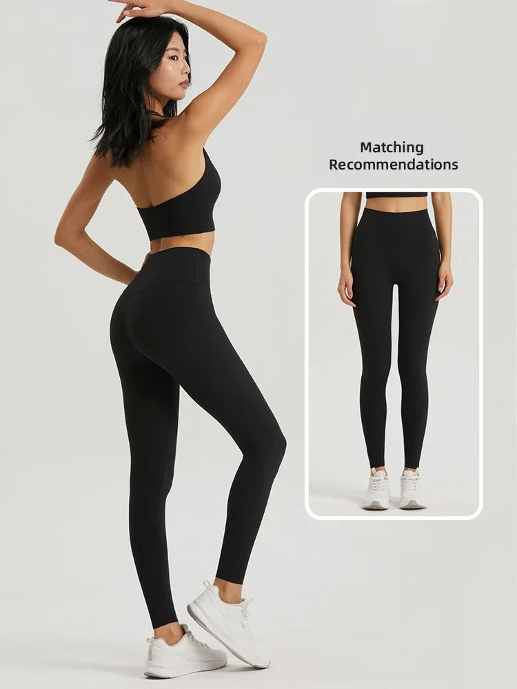New Women's 2 Piece Yoga Suits Breathable Shockproof Yoga Hanging Neck Sport Bra High Waist Lifts Hips Yoga Pants Sportswear - ATFH