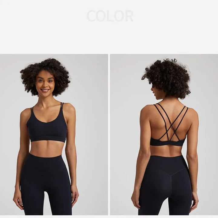 Solid Color high strength Gym Yoga underwear cross Women Fitness Sport Bra Top shockproof Athletic Tight Workout With Chest Pad - ATFH