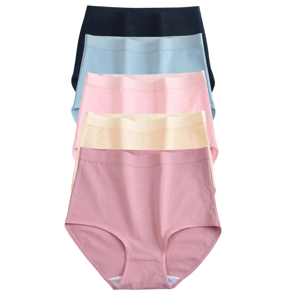5Pcs/Set Women Cotton Panties High Waist Tummy Control Panties Solid Color Underwear Female Underpants Sexy Lingerie M-3XL