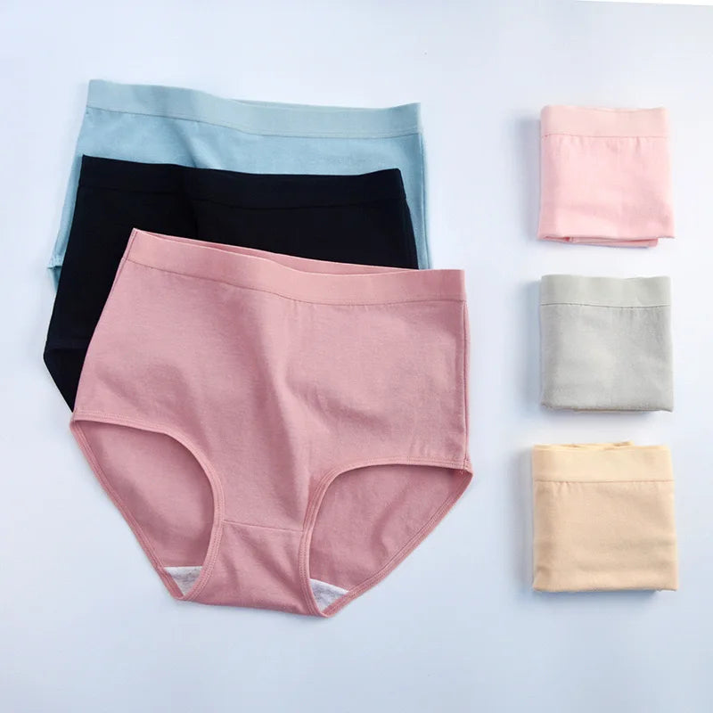 3pcs Cotton Women Panties Lady Plus Size Underwear Large Size High Waist Briefs Breathable Solid Color Female Lingerie