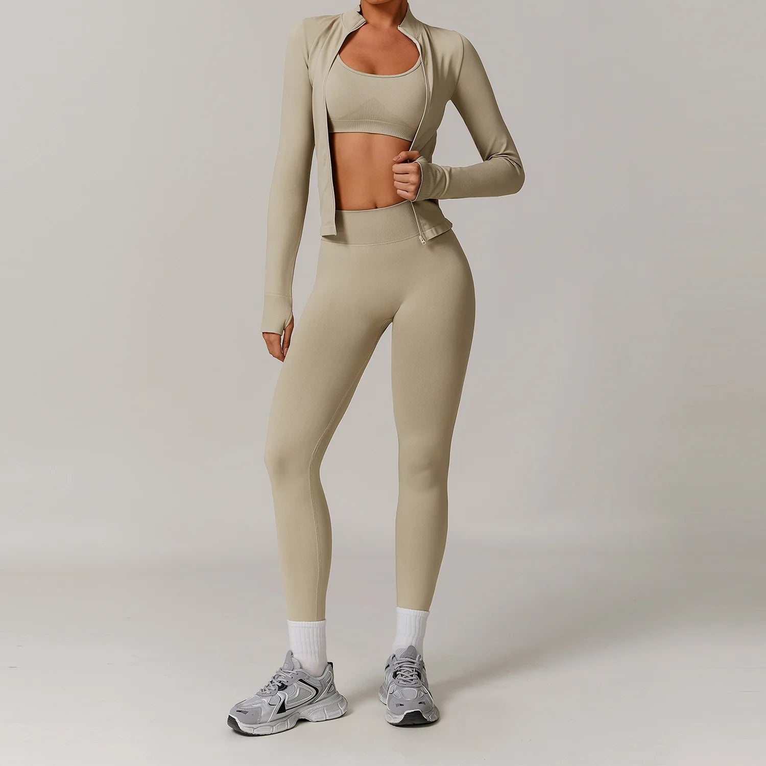 Yoga Set 2/3PCS Gym Clothes Sportswear Yoga Suits For Women Long Sleeve Crop Top Fitness Set Tracksuits Sports Bra Gym Leggings - ATFH