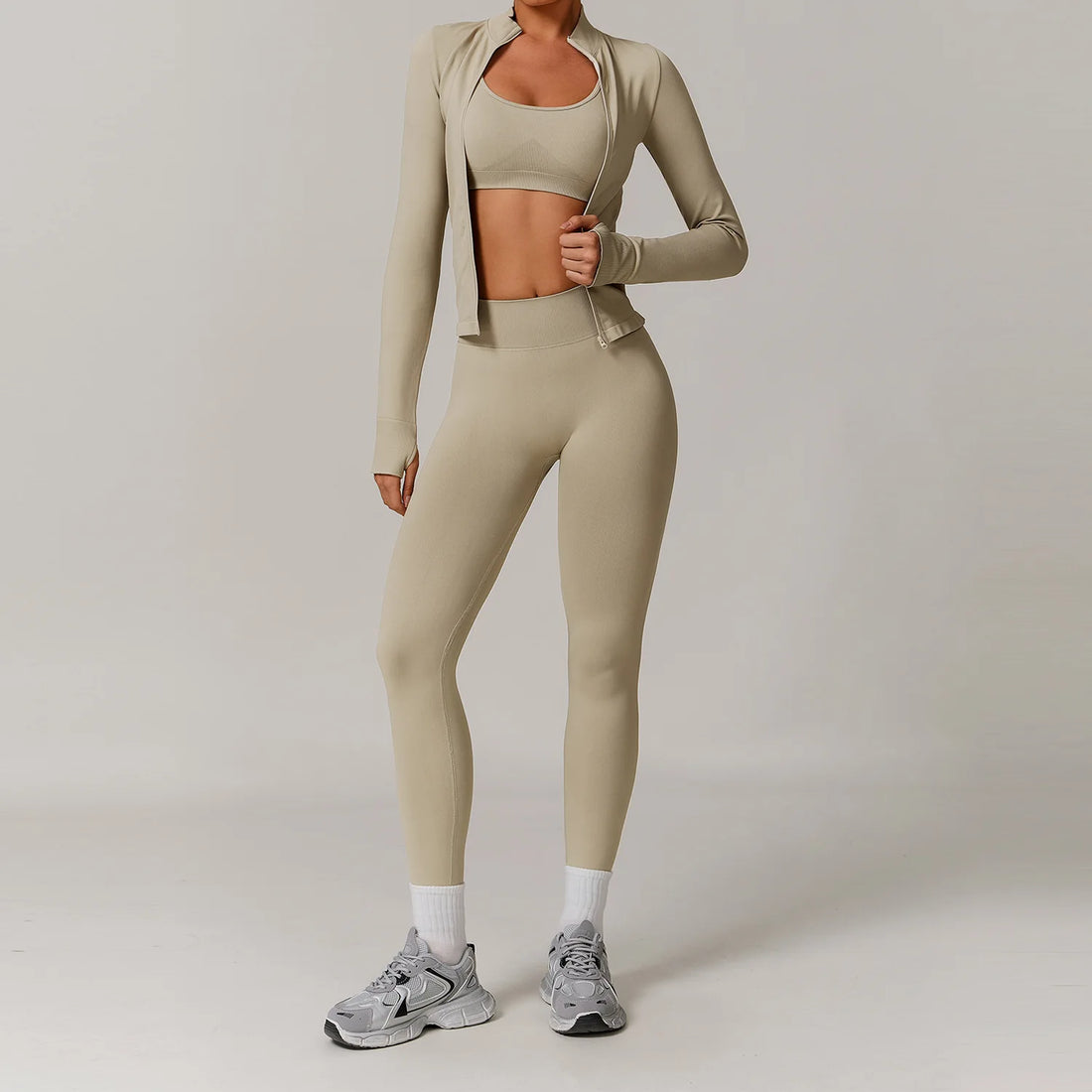 Yoga Set 2/3PCS Gym Clothes Sportswear Yoga Suits For Women Long Sleeve Crop Top Fitness Set Tracksuits Sports Bra Gym Leggings - ATFH