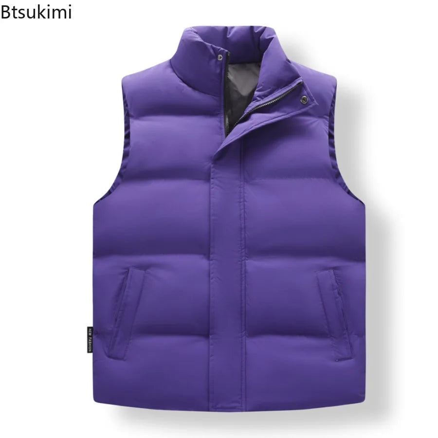 2026 Winter New Down Cotton Vest for Men Solid Color Stand Collar Versatile Sleeveless Vest Cold Resistant Warm Cotton Waistcoat