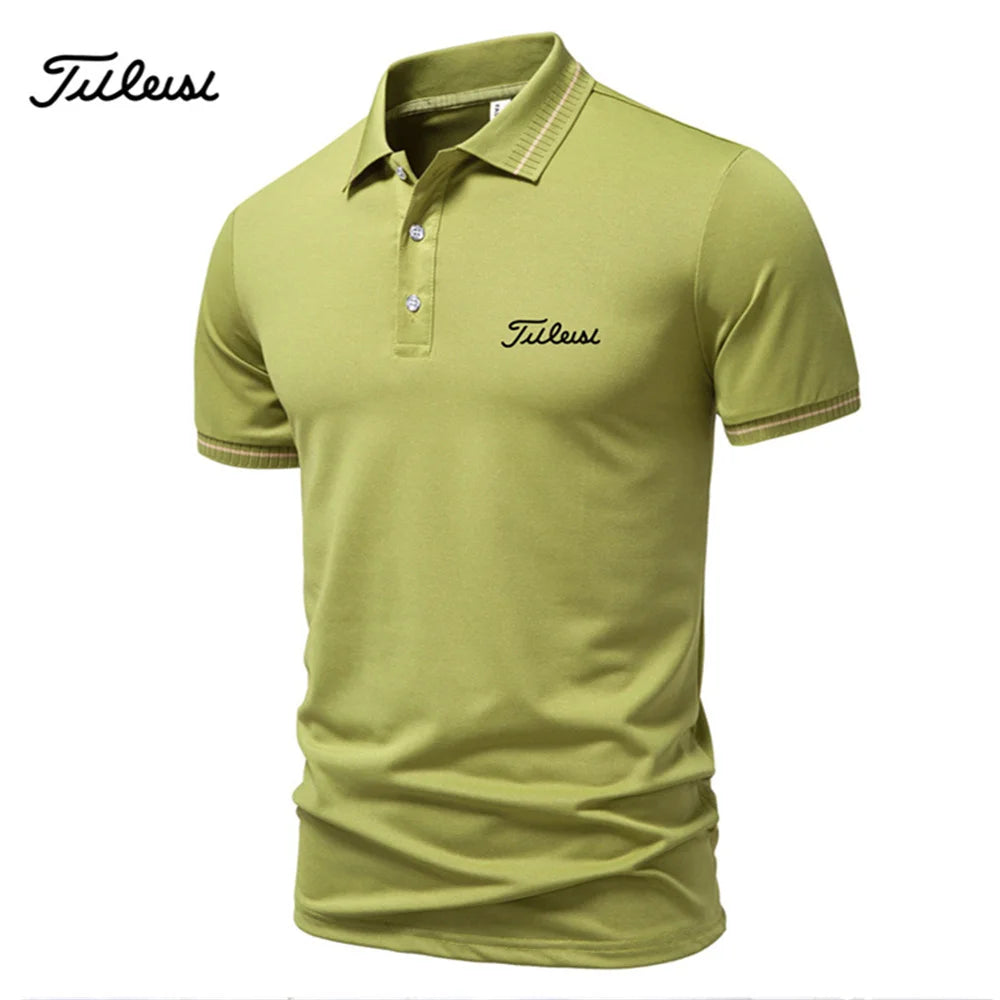 2026 new men's casual and fashionable solid color short sleeved polo shirt, comfortable and versatile summer T-shirt