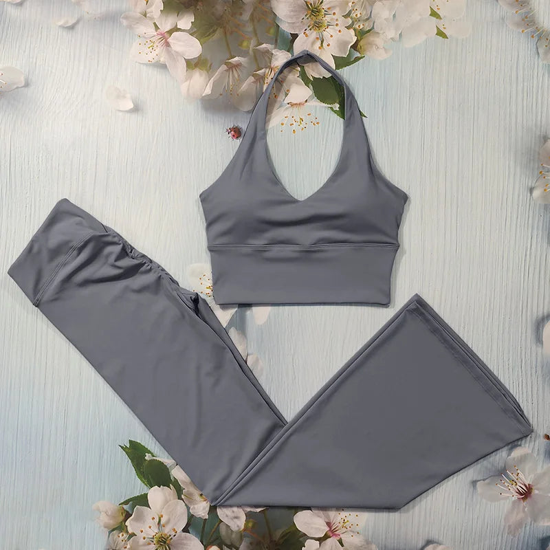 Scrunch Sports Suit Women's Yoga Set Gym Wear Sexy Sports Bras and Flared Leggings Sets Fitness Outfits Female Workout Clothes ATFH