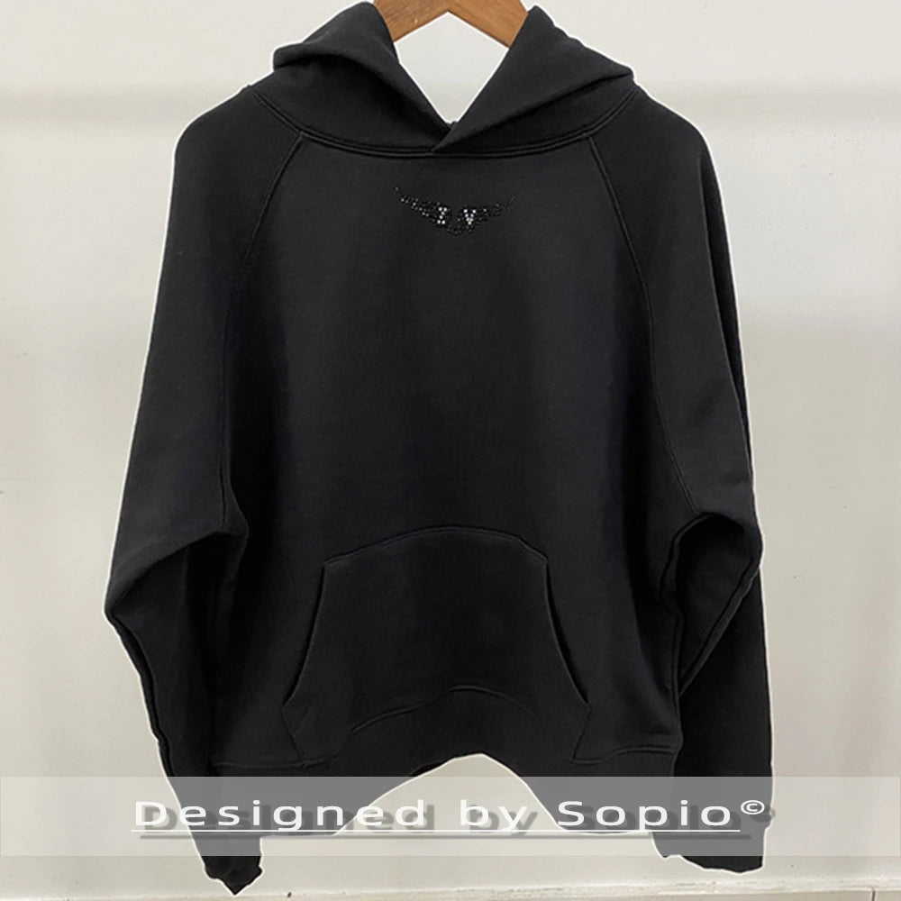 Black Strass Hoodies Women Autumn Winter Long Sleeve Oversized Sweatshirt Tops Lady Fashion Hooded Sweatshirt Streetwear 2026 - ATFH