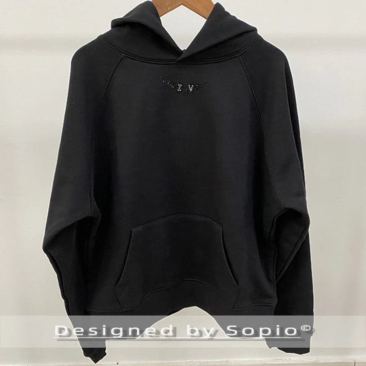 Black Strass Hoodies Women Autumn Winter Long Sleeve Oversized Sweatshirt Tops Lady Fashion Hooded Sweatshirt Streetwear 2026 - ATFH