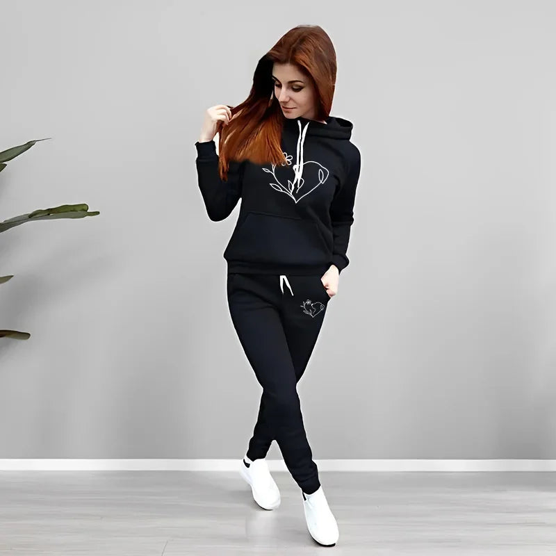 Fashion Casual Printing Hooded Tracksuit 2026 Spring Women's Quality Daily Jogging Sport Two Piece Set Ladies Outfits